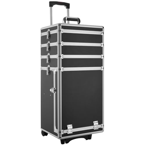 tectake® Alukoffer Kosmetikkoffer mit Rollen, 4 einzeln abnehmbare und...