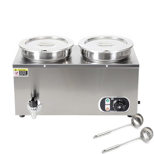 SAIYERUS - Chauffe-soupe électrique,Poêle ronde en acier inoxydable de 7L,30~85℃ Température réglable,1500W Commercial Bain-Marie avec Bouton Anti-brûlure et de Réinitialisation,Station de Soupe pour Restaurants