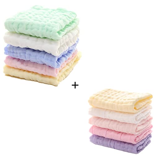 Image of MUKIN Baby Washcloths -10 Pack Multicolored 6 Layer Ultra Soft Absorbent Washcloths