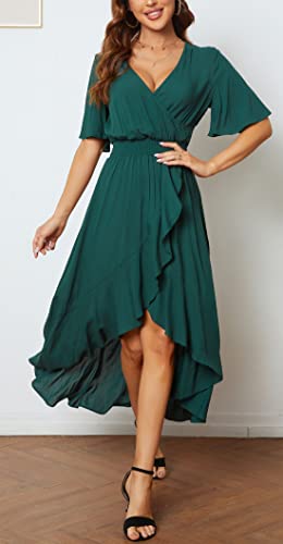 Image of Kormei Womens Short Sleeve Floral Maxi Dress High Low V-Neck Flowy Party Long Dresses