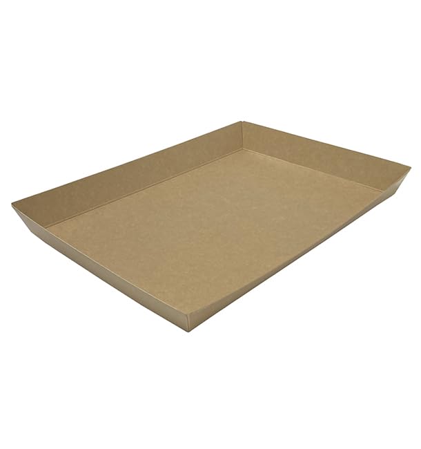 50 Bandeja de Cartón Kraft para Caja con Ventana 33×23 cm | Cartón Antigrasa y Altas Temperaturas | Ideal para Take Away, Panadería y Catering | Pack de 50 Unidades