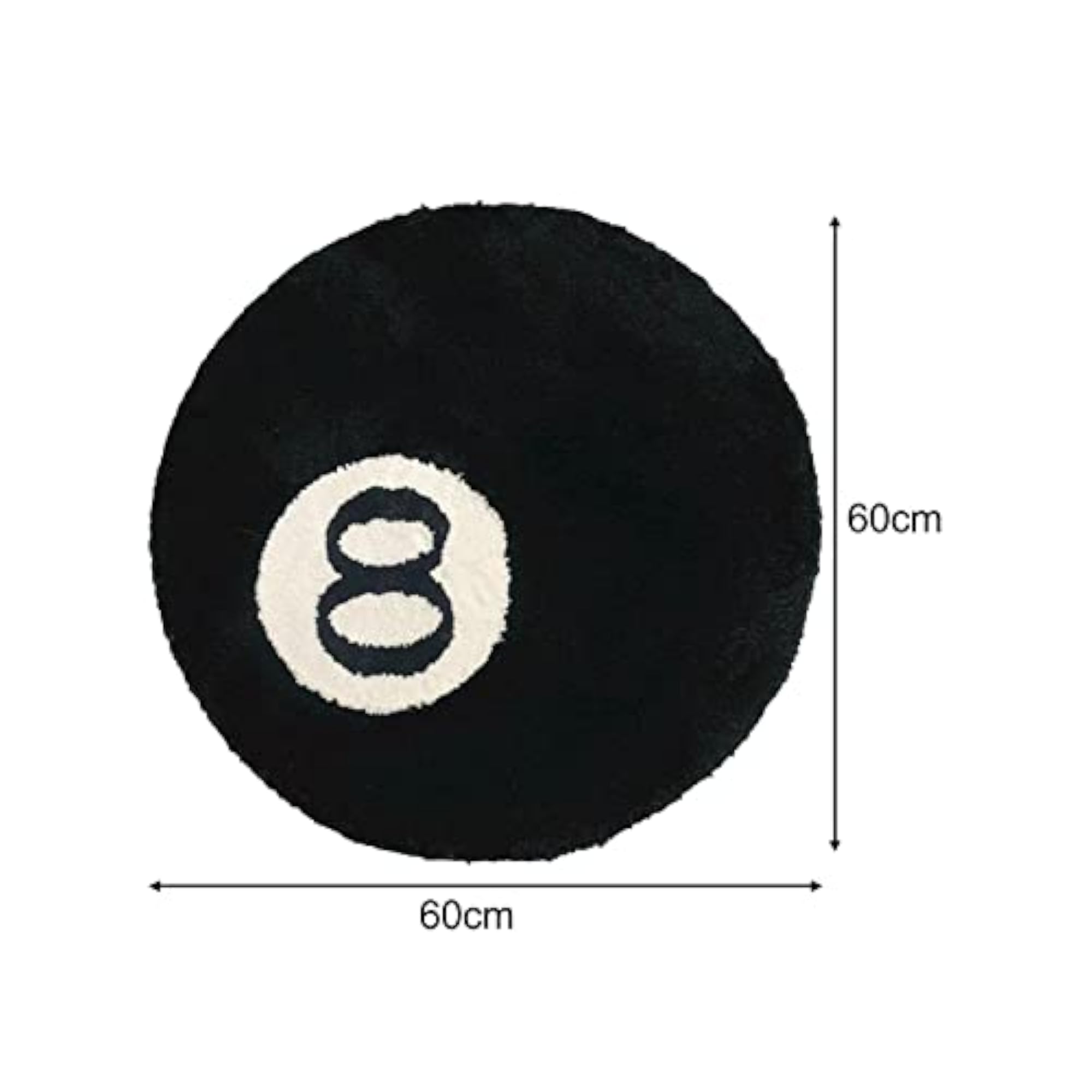 Simulation Billiards 8 Ball Round Plush Area Rug, 60cm Diameter