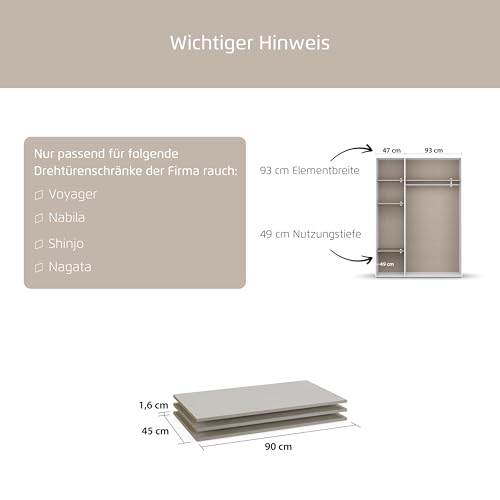 Rauch Möbel ZUBEHÖR, Einlegeböden, 3er-Set, für Drehtürenschränke von Rauch mit Einer Elementbreite von 93 cm, Farbe Texline Leinenoptik, Maße 90x12x45cm