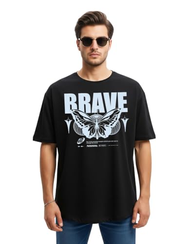 Image of Cotton Blend Oversized Baggy Fit Drop Shoulder Round Neck Graphic Printed Half Sleeve T-Shirt Combo for Men (Pack of 3)