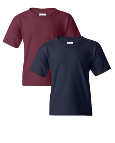 Gildan Youth Heavy Cotton T-Shirt, Style G5000B, 2-Pack (Large, Maroon-Navy)