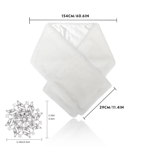 Wedding Faux Fur Shawls and Wraps Bridal Fur Scarf Winter Cape with Rhinestones Brooch Warmer Stole for Women2