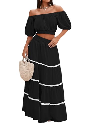 HUUSA Women's Two Piece Skirt Sets Bohemia Summer Clothing Bare