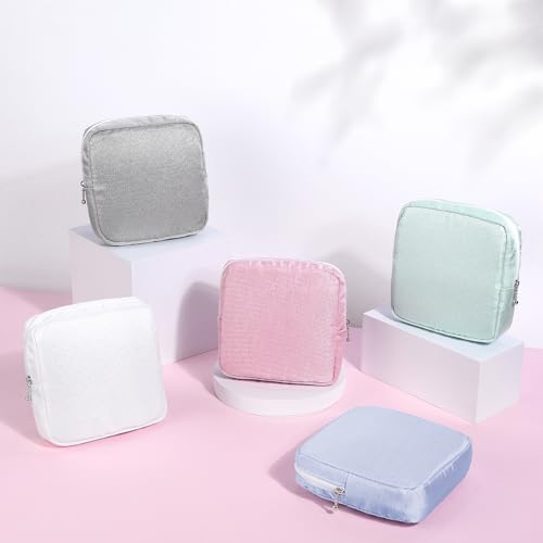 Image of Period Bag for Teen Girls, Canvas Sanitary Napkin Storage Bag with Zipper, Portable Menstrual Pad Bag Tampon Holder for Purse
