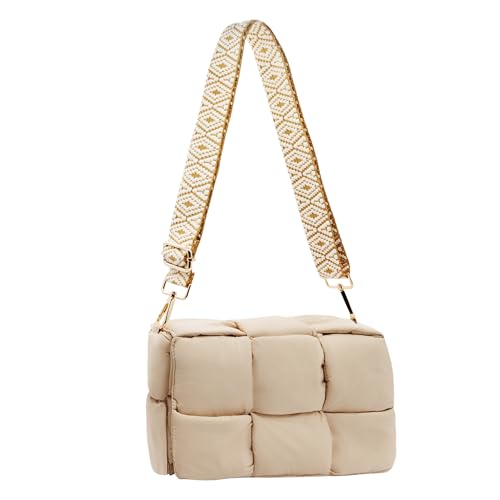 Image of Shoulder Bag Lightweight Puffer Tote Crossbody Bag Handwoven for Women | waterproof nylon, durable, soft padded texture, versatile for travel, work, weekend, everyday, adjustable strap