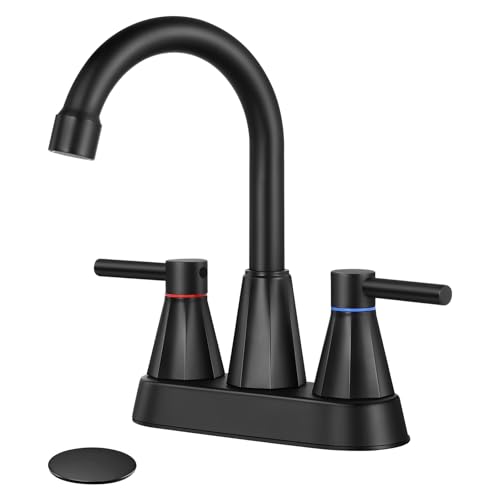 KHQF 4 inches Bathroom Faucet for 3 Hole,2-Handle Bathroom Sink Faucets with Pop Up Drain (Matte Black)