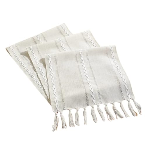 Chemin de table en lin de style ferme rustique brodé avec pompon 33x183cm - 2
