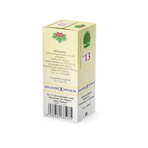 MAGISTER DOSKAR Tropfen Nr. 13 – Homöopathische Nerventropfen für Männer, 50 ml – Stärkt das Nervensystem – Unterstützt emotionale Balance – Lindert innere Unruhe – Natürliche Pflanzenextrakte