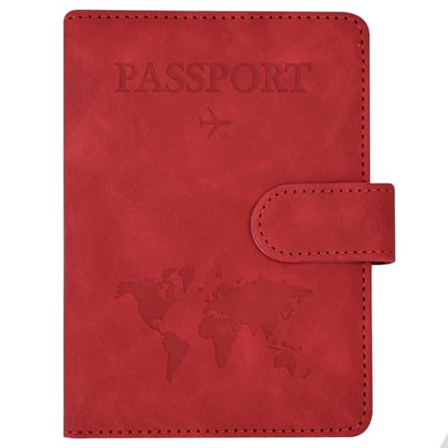 T Tersely PU Leather Passport Travel Holder - RFID - Blocking Document Organizer with Magnetic Closure - for Credit & ID Cards Boarding Passes (Red)