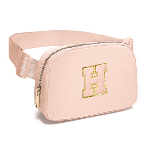 Image of Gitus Gifts for 8 9 10 11 12 Year Old Girls Belt Bag Fanny Pack Crossbody Bags with Initial Letter Patch Cute Stuff Birthday Gifts for Teen Girls Women Personalized Trend Stuff (Coral Pink-H)