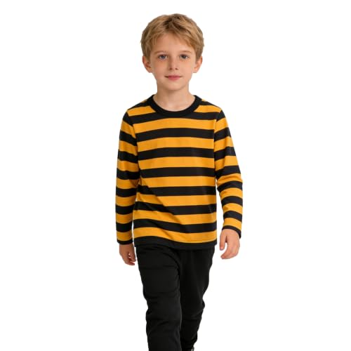 Image of LittleSpring Unisex Kids Long Sleeve Striped Tee Shirt Tagless Crew Neck Cotton T-Shirt
