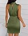 ZESICA Women's 2026 Fashion Satin Sleeveless Halter Neck Tie Waist Wrap Bodycon Cocktail Party Mini Dress,ArmyGreen,Medium