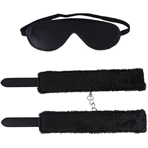 KuTi Kai Fitness Wrist Leather Handcuffs and Eye Masks for Sleeping,Blindfold for Travel (Black) Cover
