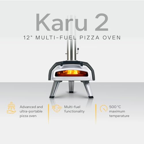 Ooni Karu 2 Multi-Fuel Outdoor Pizza Oven - Wood and Gas Outdoor Pizza Oven with Pizza Stone & Intergrated Thermometer, Pizza Oven Outdoor, Dual Fuel 12 Inch Pizza Maker, Outdoor Cooking Grill