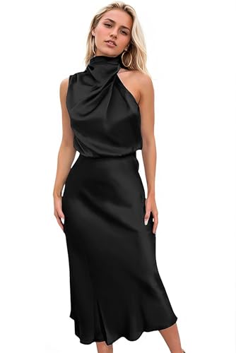 Alidamo Satin Summer Formal Dress for Women Sleeveless Wedding Guest Cocktail Party Dresses Date Night