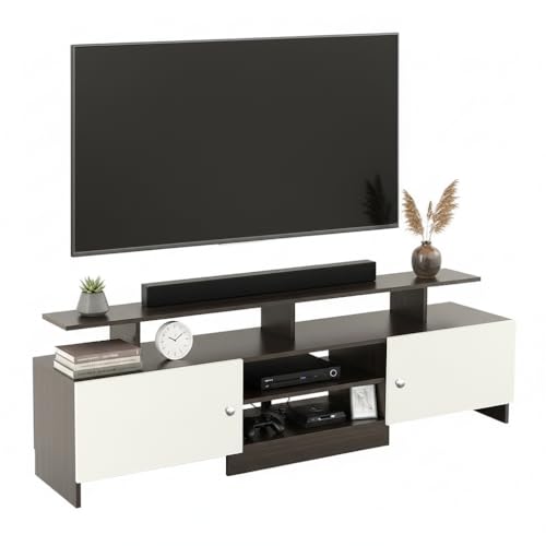 Image of FURNEASER KSV Modern TV Unit for Living Room | Engineered Wood TV Cabinet with Storage Shelves | Entertainment Center TV Stand for Home (Fits Up to 65 Inch TV) | DIY Space Saving (Wenge & White)