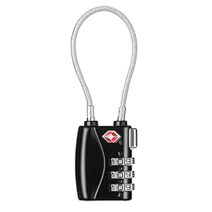 ZHEGE TSA Approved Luggage Locks, 3 Digit Cable Lock for Travel Baggage, Suitcase, Gym Lockers (Black)