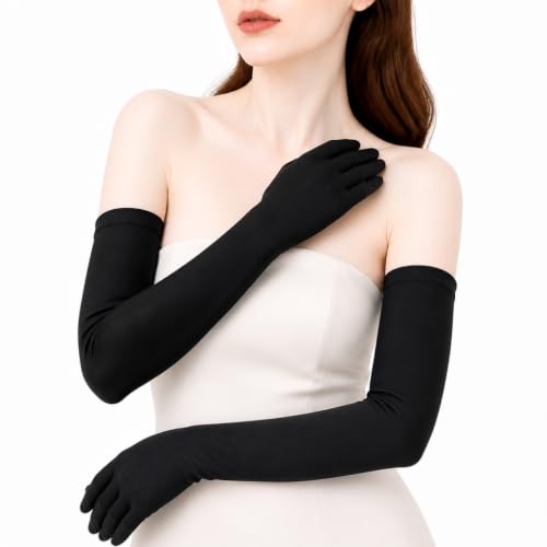 JOMOCARE Black Long Opera Party Gloves Elastic sun protection gloves Cosplay Elbow Length Matte gloves 23 inches 58cm (Black 1 pair)
