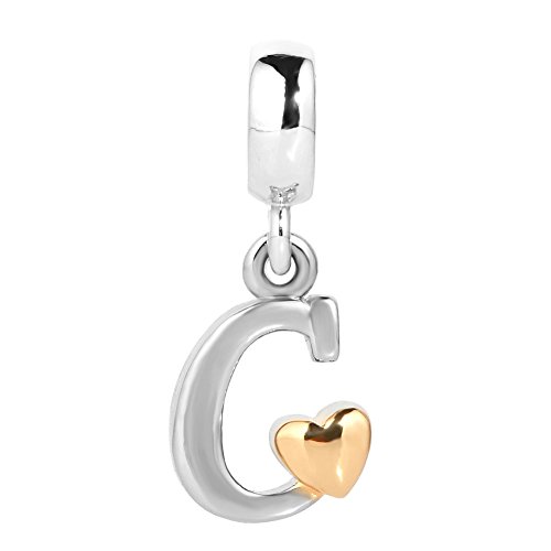 Initial A-Z Letter Charm Golden Heart Alphabet Dangle Beads For Bracelets & Necklaces (C)2
