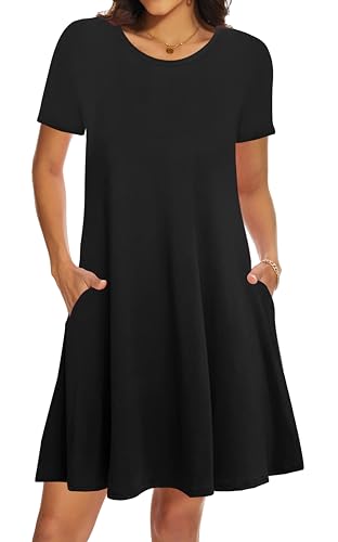 Image of Casual Summer Dresses for Women Beach Sun Dress Short Sleeve Tshirt Dress with Pockets