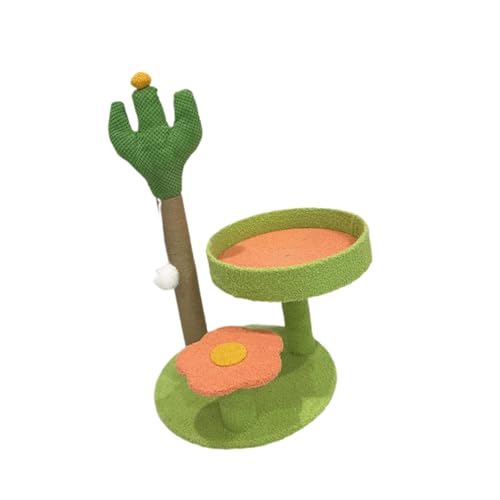 Leefasy 猫クライミングツリー かわいいキャットタワー家具プロテクターとコンドミニアムダンギングボール インタラクティブパーチエクササイズ用のスクラッチポスト付き, 緑