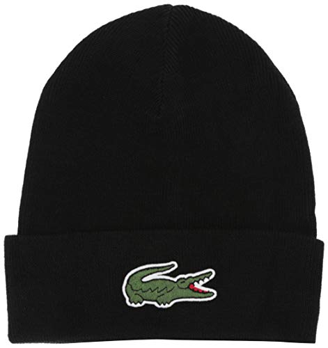 Lacoste Mens Big Croc Beanie Beanie Hat, Black, One Size