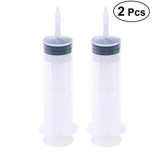 UKCOCO Need Less Pack of 2 Adhesive Dispense Syringe with Caps for Liquid Dispensing Feeding (200ml)