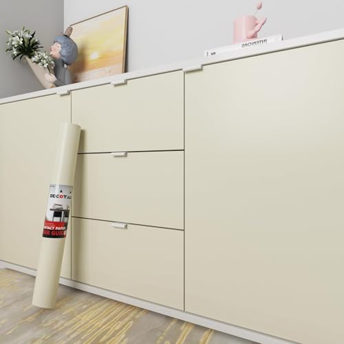Decotalk Papier Adhésif pour Meuble Beige Mat 30X300cm Rouleau Adhesif pour Meuble Cuisine Beige...