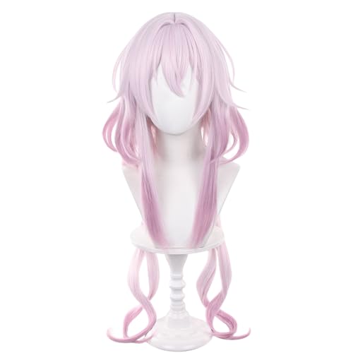 Image of Anime Pink Long Straight Wig with Ponytail and Bangs Women Jellyfish-Bob Adult March 7th(Evernight) Wigs Halloween,Christmas,Comic con,Game Show,Party