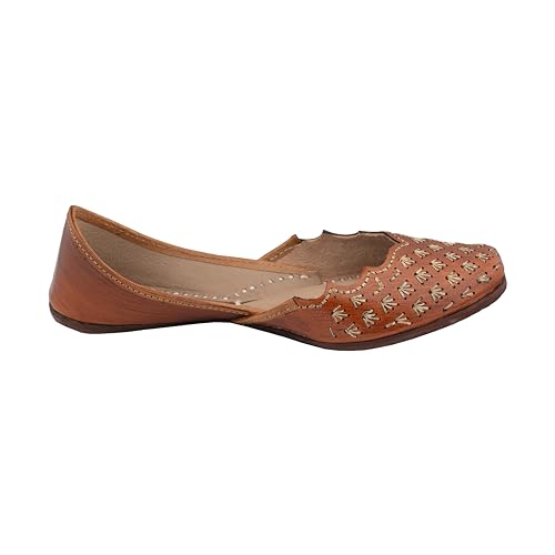 Image of KORAKARI Women's Traditional Ethnic Amber Punjabi Jutti, Leather Flat Comfortable Mojaris for Girls