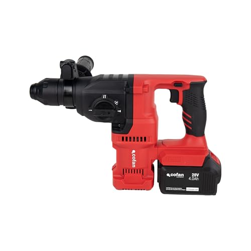 Cofan Taladro Martillo Perforador SDS Plus Multifunción sin Escobillas | 3 modos: taladra, percute y cincela | Incluye: maletín con accesorios, batería Li-Ion de 20 V y cargador