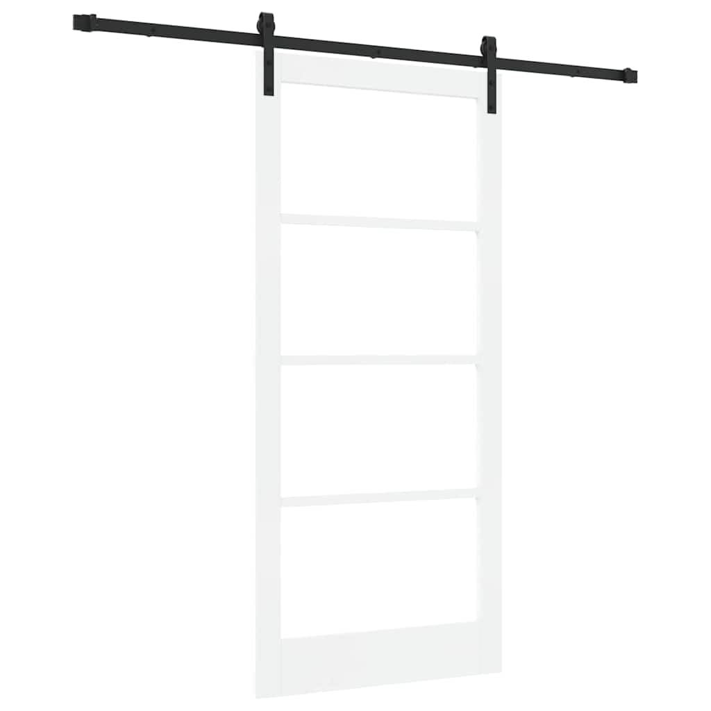 Puerta corredera ORKDAL de madera maciza de pino y cristal, 93 x 202 cm, puerta para sala de estar y dormitorio, incluye sistema corredizo y riel de corredera, color blanco