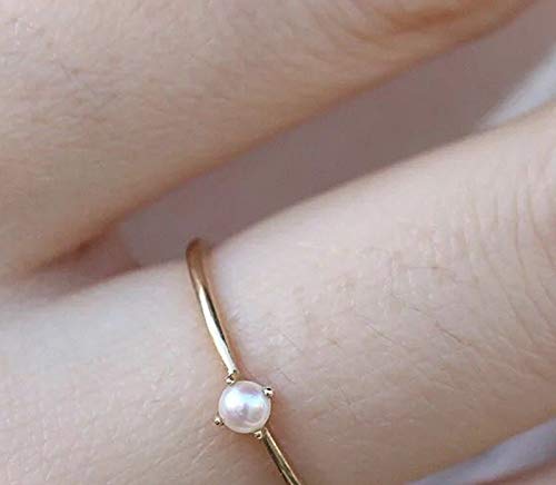 Sdouefos Pearl Ring for Women Gold Tone Plated Stackable Ring Tiny Fresh Pearl Stackable Finger Rings CZ Crystal Fashion Engagement Wedding Jewelry (9)