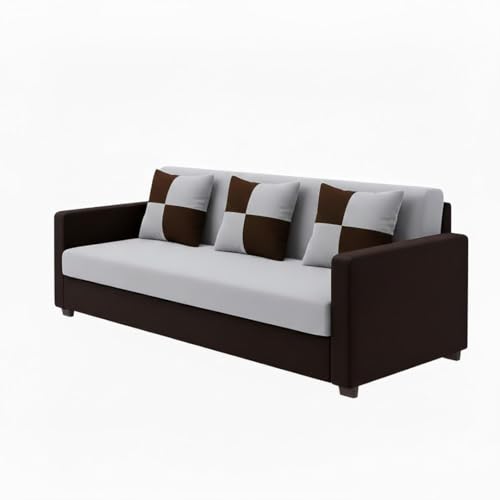 Image of FURNY Ameno 3 Seater Fabric Sofa Set (Dark Grey-Dark Brown) Premium Velvet Finish | Durable Comfort Ideal for Living Room