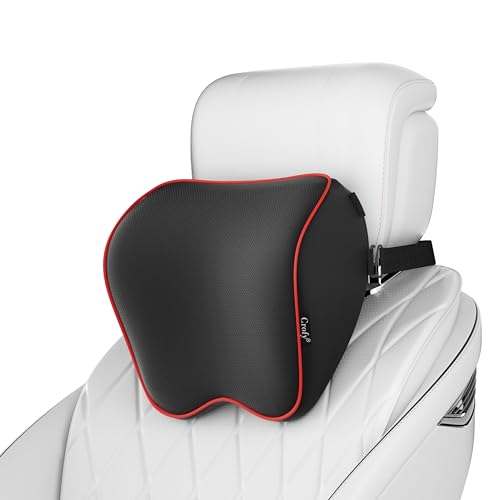 Crofy 2 Pack Car Neck Pillow, Softness Car Headrest Pillow for Driving with Adjustable Strap, 100% Memory Foam and Breathable Removable Cover, Comfortable Ergonomic Design, Black & Red