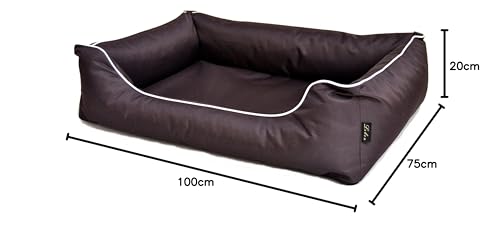 Lebon - Hundebett Paula - 4 Größen - Schwarz - Bordeaux - Türkis - Braun- Grau- Beige - Robust und wasserabweisend - Waschbar - Made IN EU (L, Dunkelbraun)