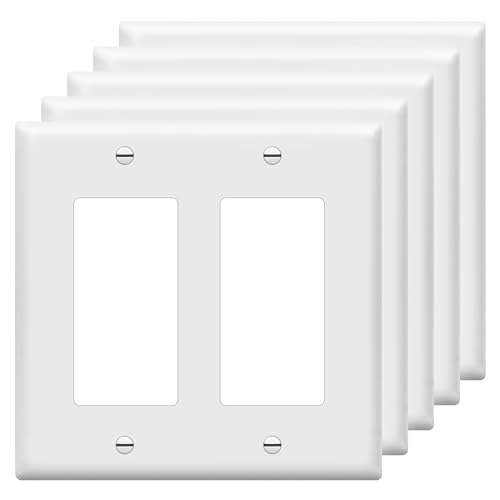ENERLITES Decorator Light Switch or Receptacle Outlet Wall Plate Size 2-Gang 4.50 x 4.57 Polycarbonate Thermoplastic 8832-W-5PCS White (5 Pack)