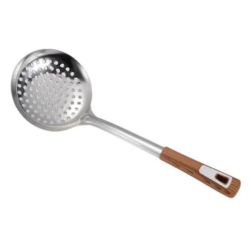 1Pcs Stainless Steel Skimmer Slotted Spoon, 14.5 inch Long Slotted Ladle Heat Resistant Colander with Wooden Handle Kitchen Utensils for Cooking, Frying