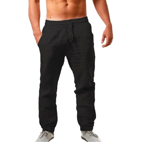 Pantalones De Correr Hombres De Talle Alto Chándal Pantalones Ocio Liso Color Baggy Track Pants con Bolsillo Y Cordón De Ajuste Sudaderas Moda Deporte Y Fitness, Negro , 3XL