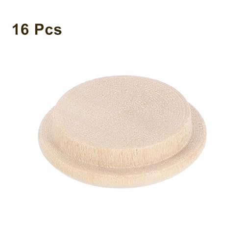 Image of uxcell 16Pcs Wood Button Plugs, 20mm /0.79 inch Hardwood Screw Hole Plug Mushroom Wooden Caps Buttons Wood Plug for Furniture Woodworking Craft Decor (25mm x 20mm)