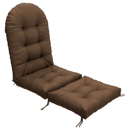 zanwu hwyd Outdoor Adirondack Chair Cushion, 44x19x4 Inch Waterproof Rocking Chair and 17x19 Ottoman Cushions, High Back Soft Seat Pad with Ties for Patio Furniture Garden, Brown