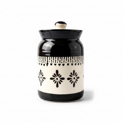 Image of Black Jhalar Ceramic Handglazed Pickle Jars Set of 1-1000 ML Each | 1 kg Achaar Martban Barni Jar with Lid | Ceramic Storage Jar Container Pickle /Achar, Chatney