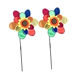 Gatuida 2 Stück Teiliges Gartendeko Sonnenblumen Windmühlen aus Robustem Kunststoff Farbenfrohe Windrädchen für Garten Terrasse und Party Wetterfestes Deko für Erwachsene