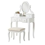 Roundhill Furniture Ashley Wood Make-Up Vanity Table and Stool Set, White