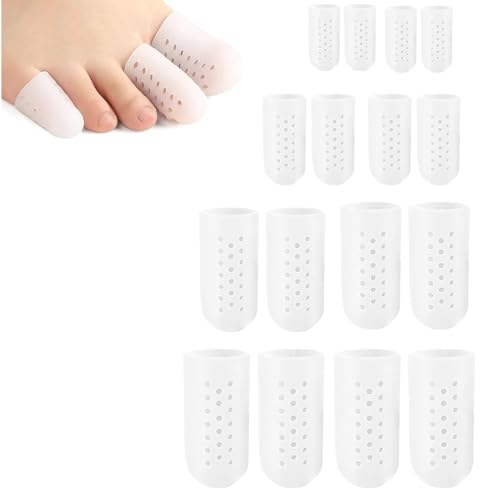 Finger and Toe Protection Cover, 8 Pair/16 Pcs White Soft High Elasticity Silicone Breathable 4 Size Thumb Waterproof Protector (White)