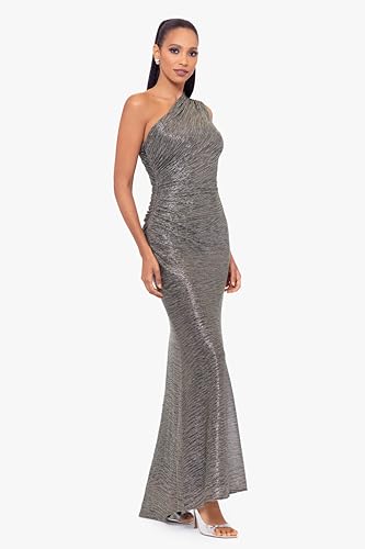 Image of Betsy & Adam Women's One Shoulder Metallic Knit Evening Gown